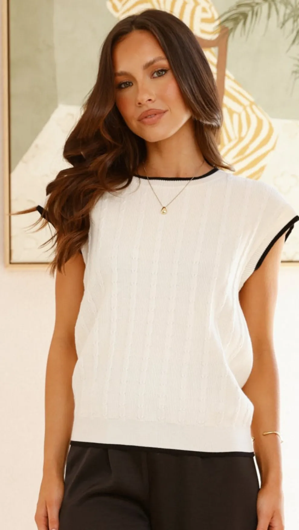 Adana Contrast Top - White / Black