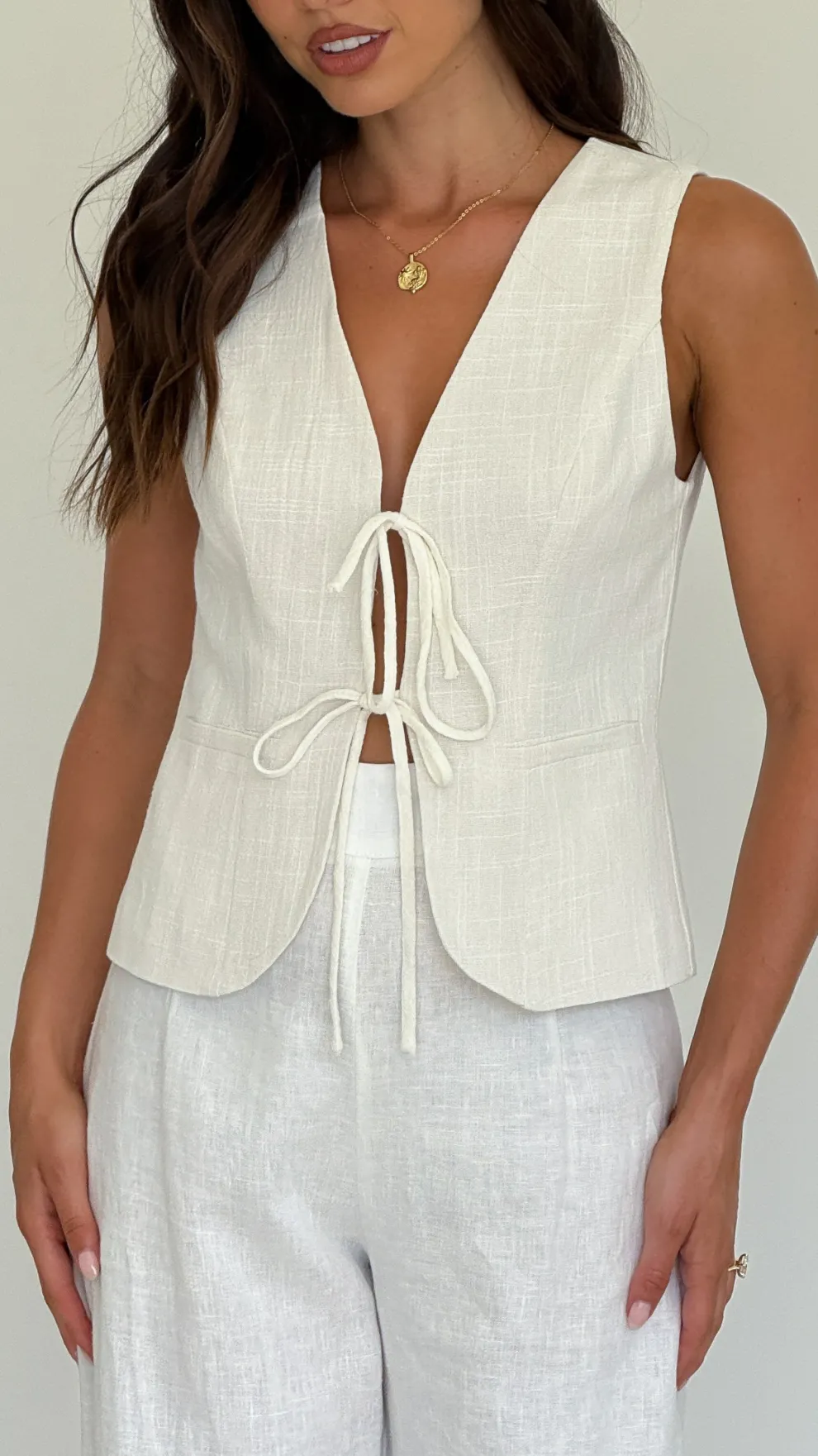 Alisa Tie Vest - Light Beige