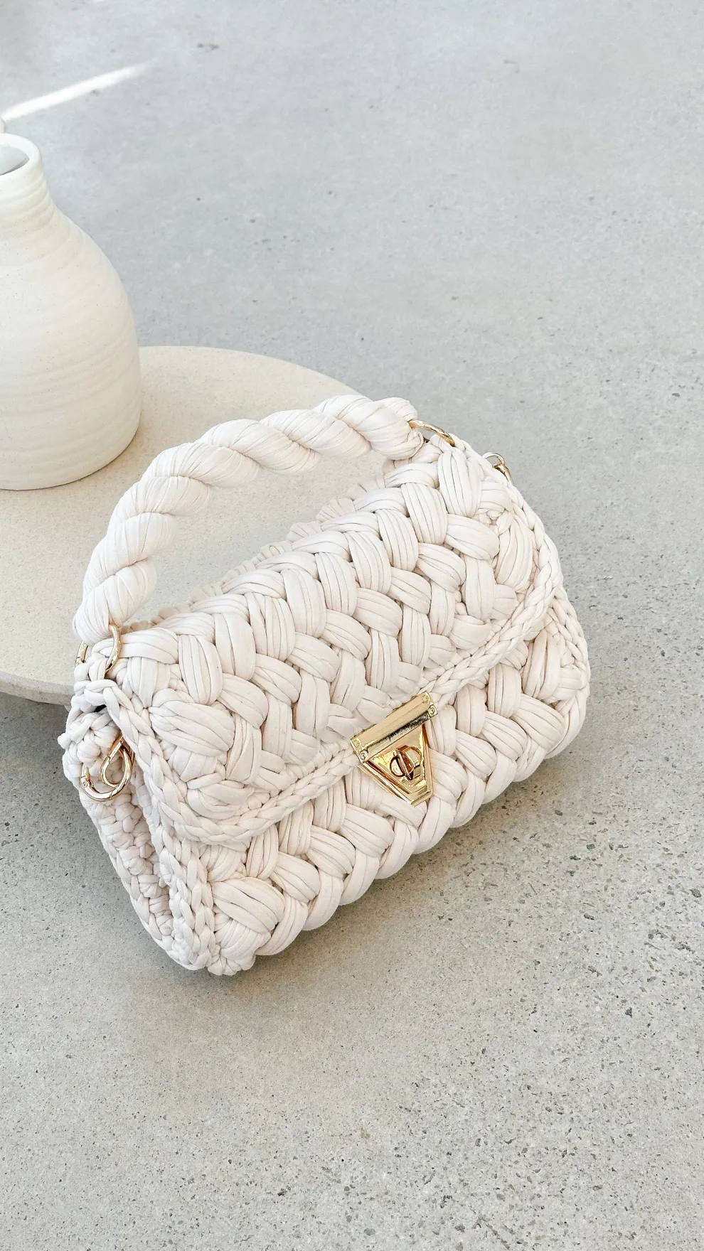 Annabel Chunky Plaited Handbag - Light Cream