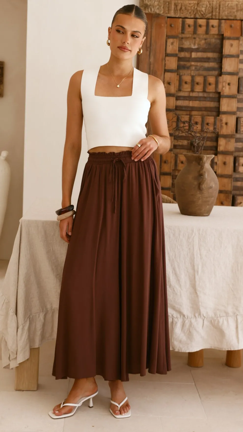Aria Wide Leg Pants - Chocolate