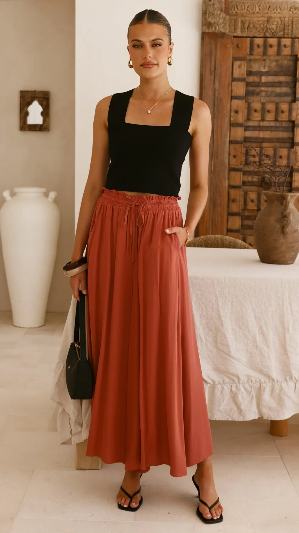 Aria Wide Leg Pants - Terracotta