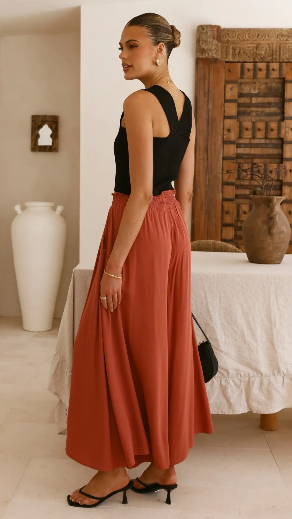 Aria Wide Leg Pants - Terracotta