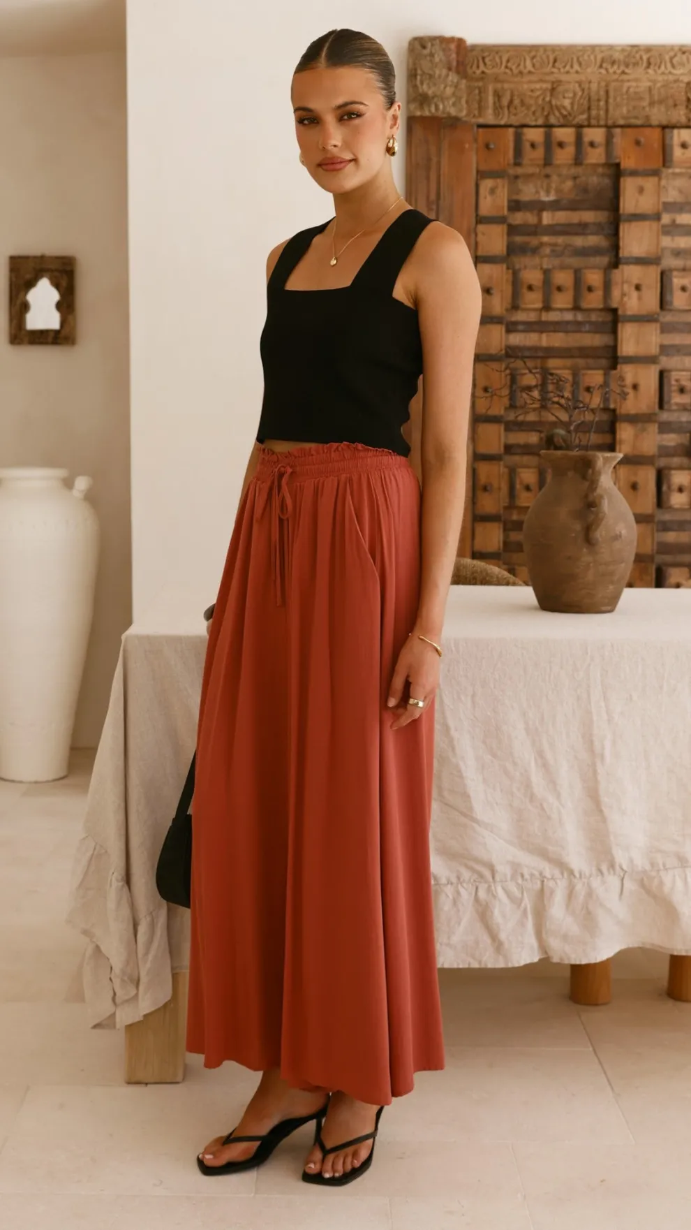 Aria Wide Leg Pants - Terracotta