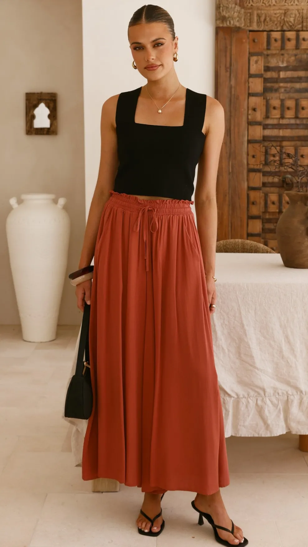 Aria Wide Leg Pants - Terracotta