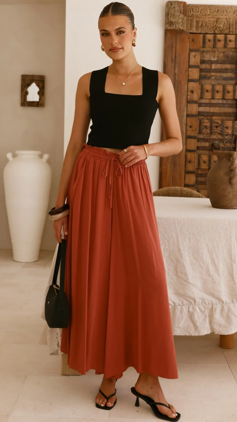 Aria Wide Leg Pants - Terracotta