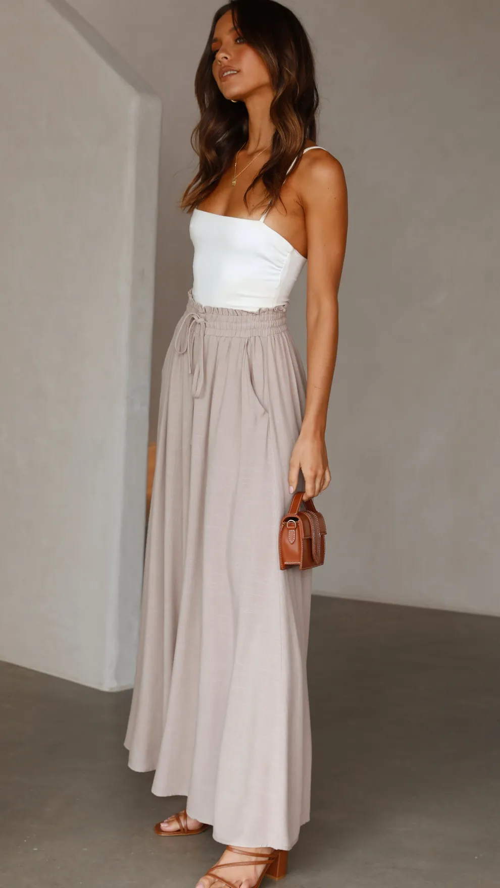 Avery Wide Leg Pants - Beige