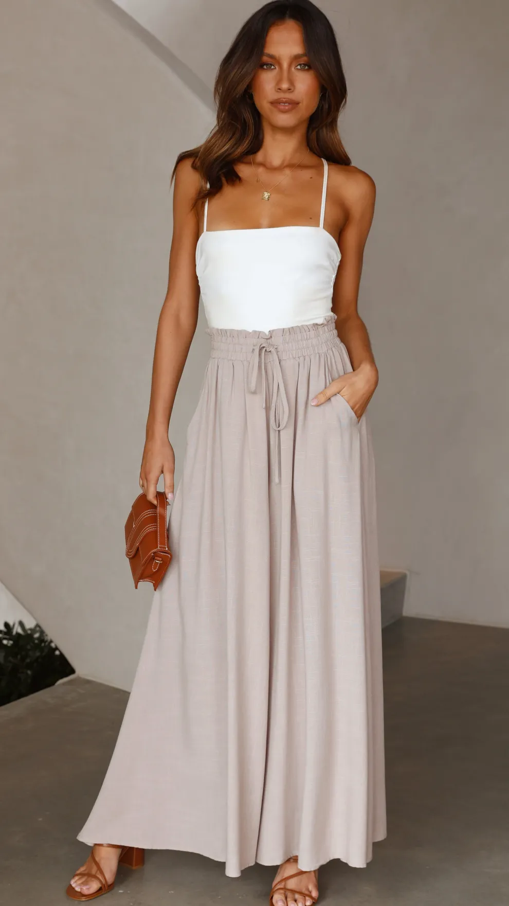 Avery Wide Leg Pants - Beige