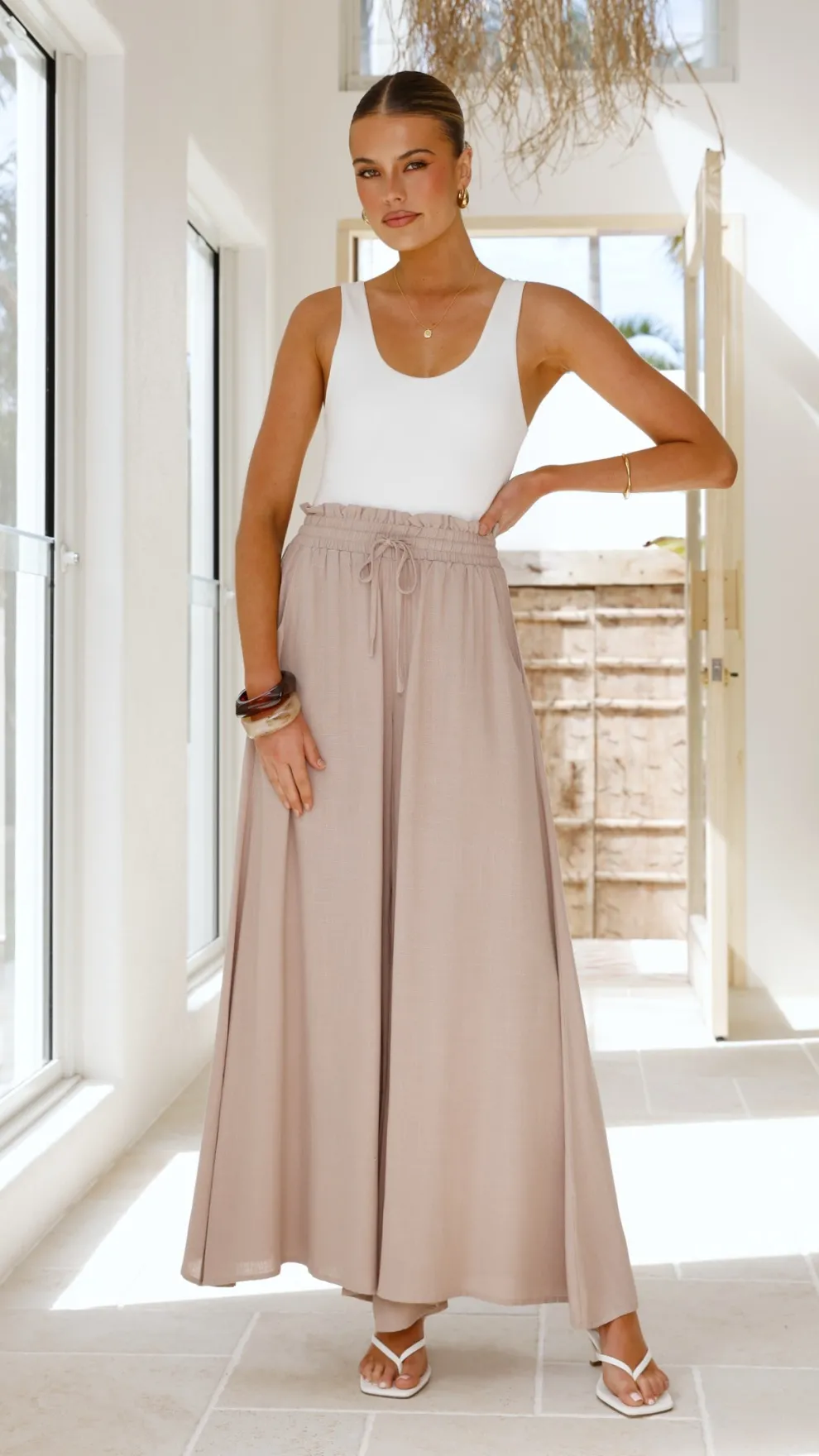 Avery Wide Leg Pants - Beige