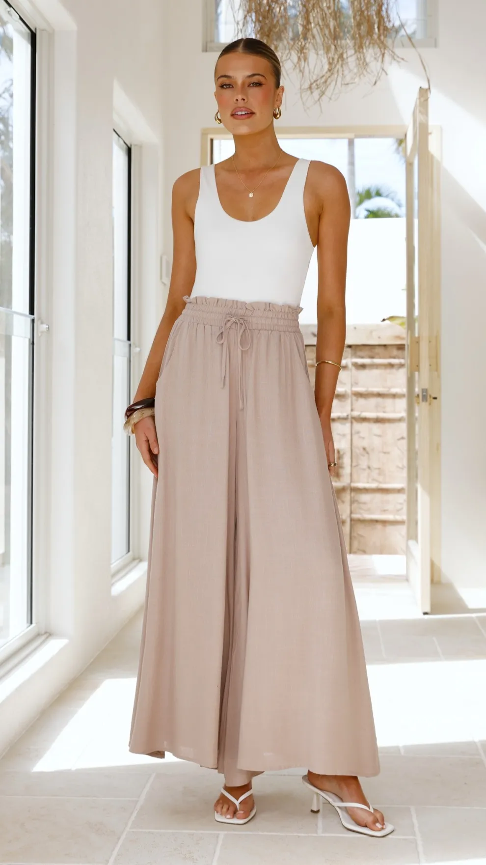 Avery Wide Leg Pants - Beige