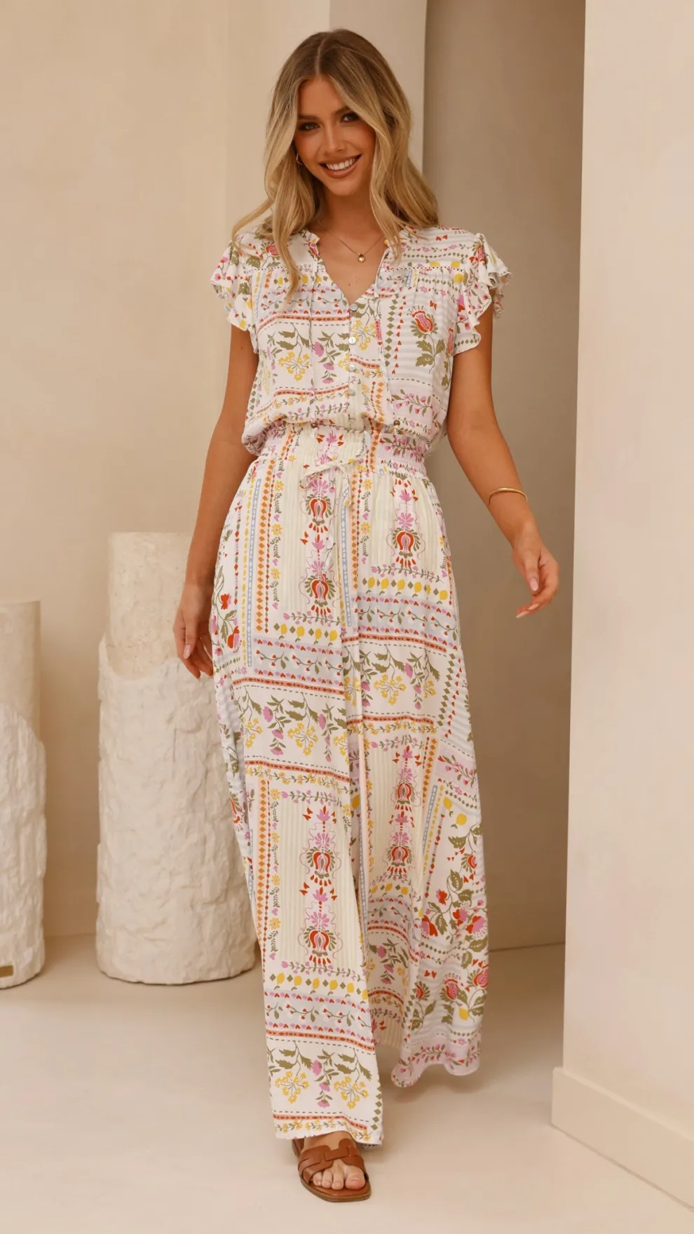 Avery Wide Leg Pants - Leah Print