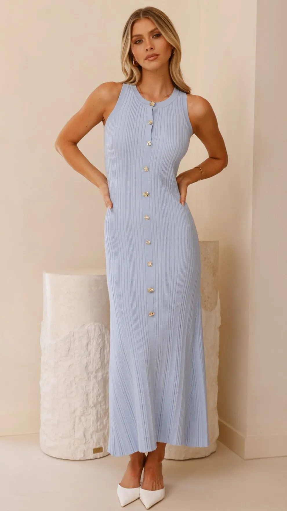 Aylah Knit Midi Dress - Blue