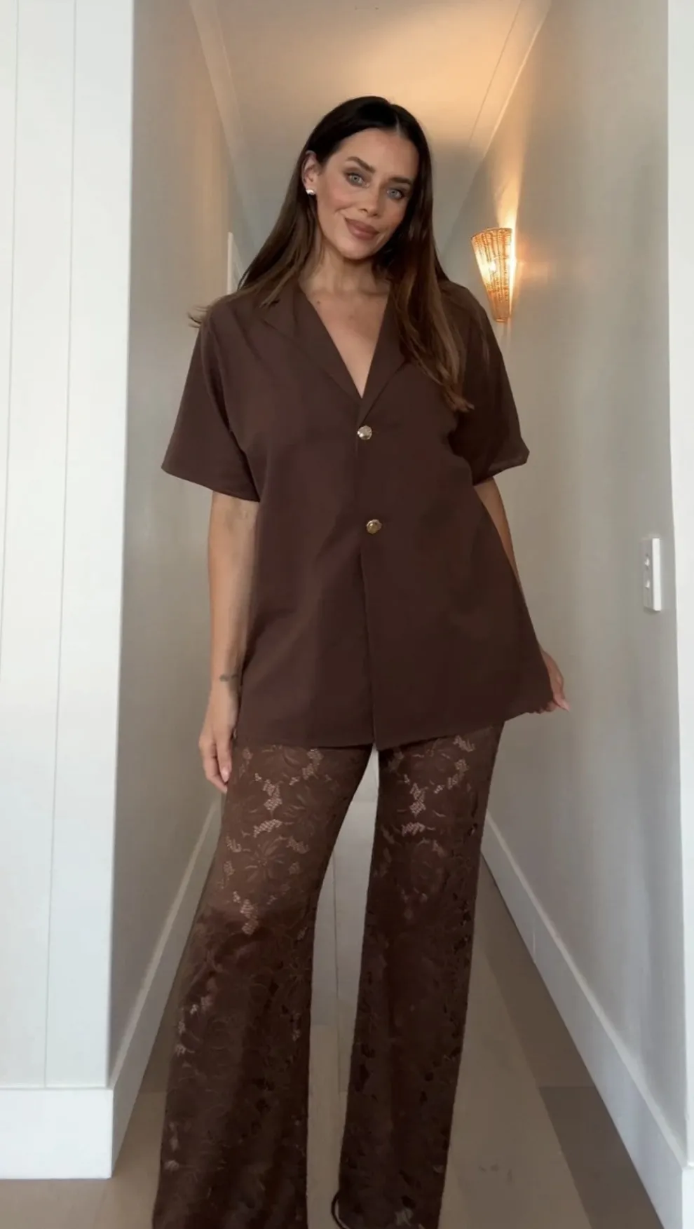 Azura Shirt And Pants Set - Brown