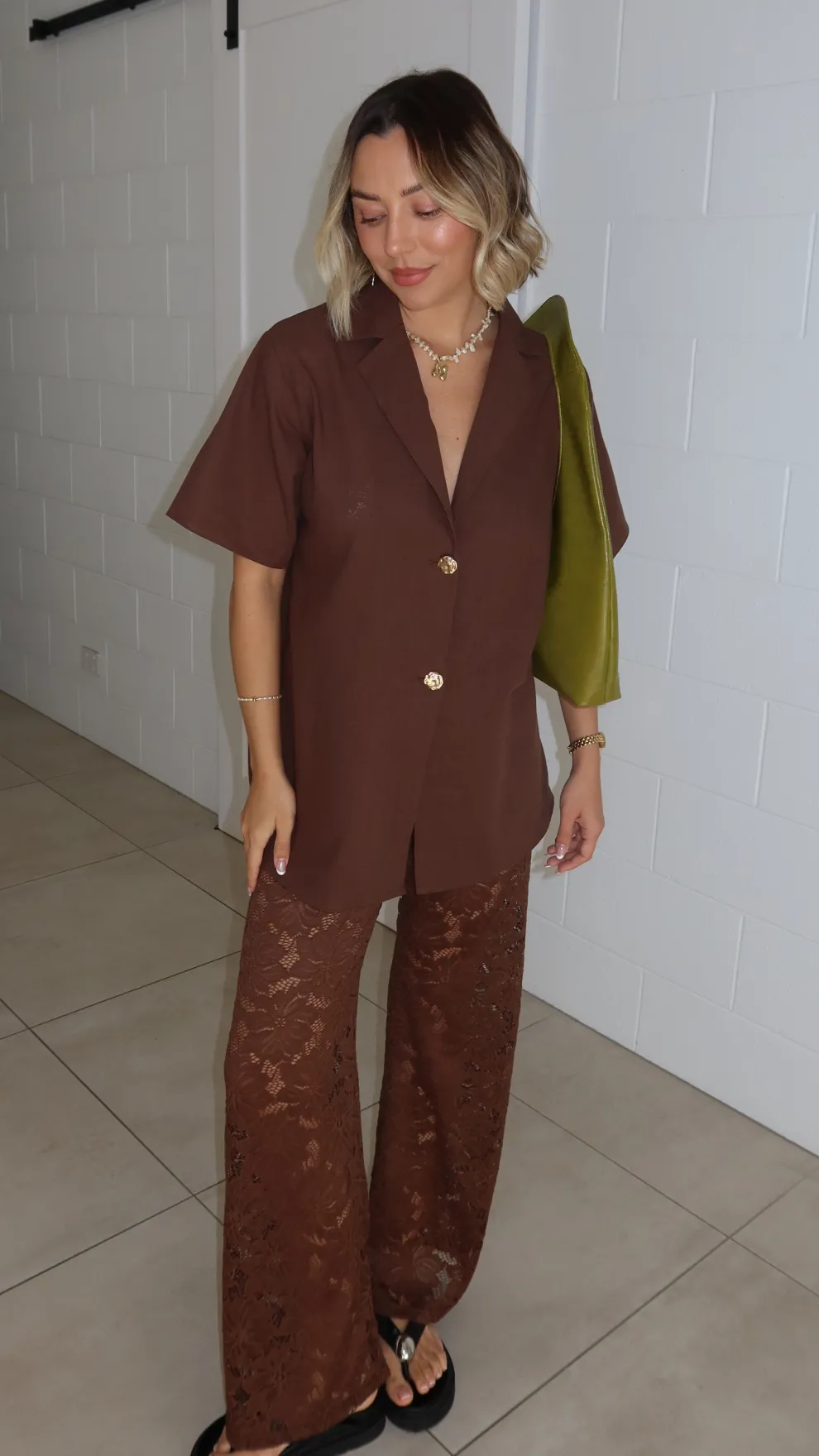 Azura Shirt And Pants Set - Brown