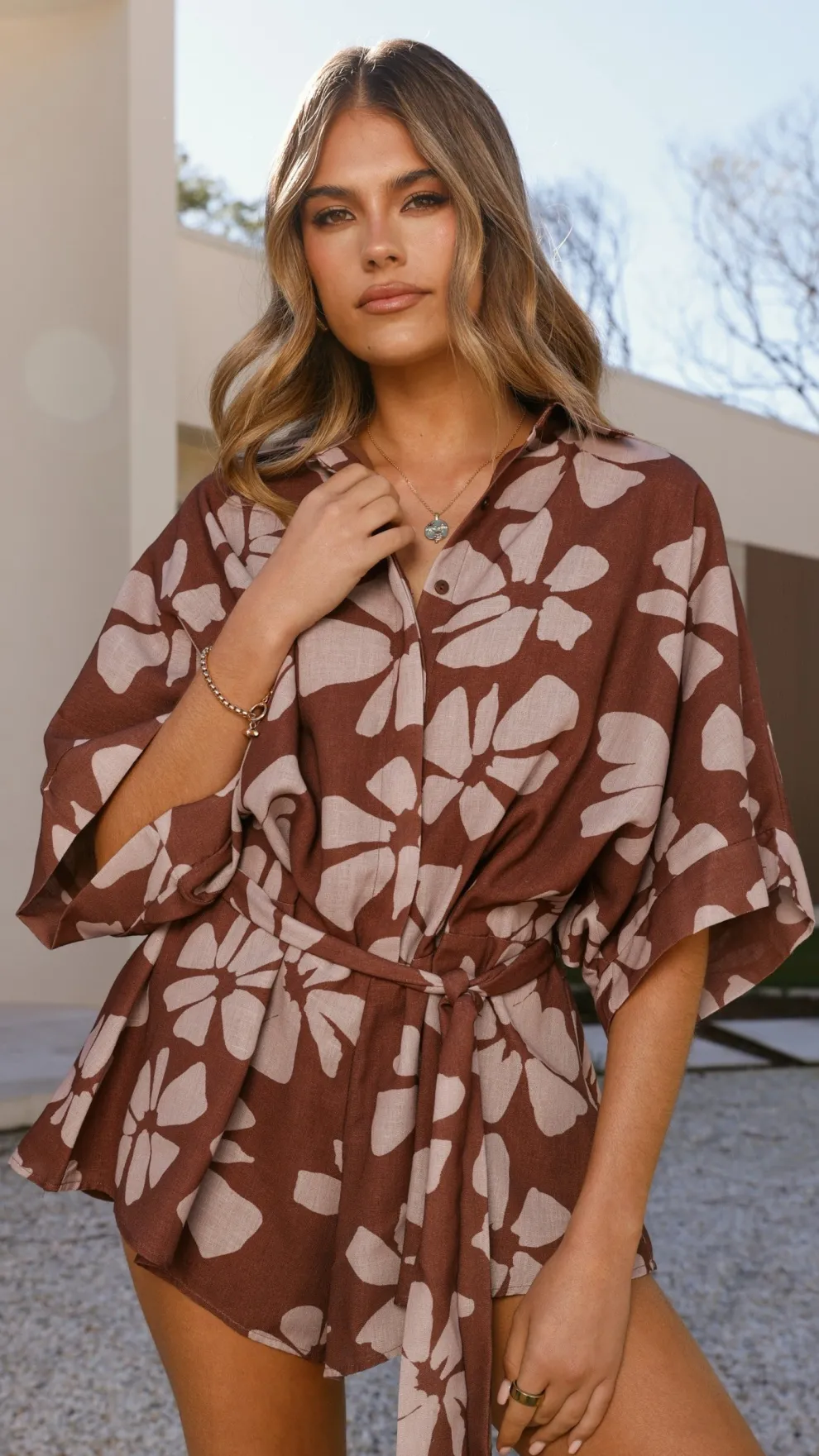 Bailin Playsuit - Brown Daylillies