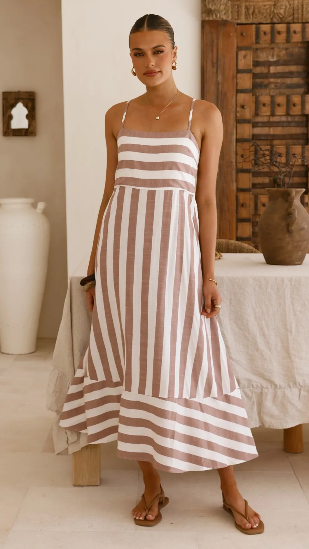 Baylee Midi Dress - Chocolate Stripe