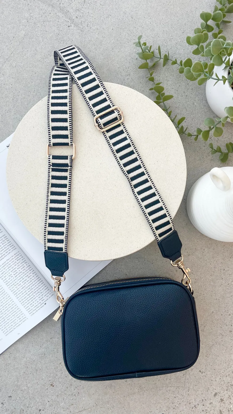 Bella Striped Webbing Camera Bag - Black