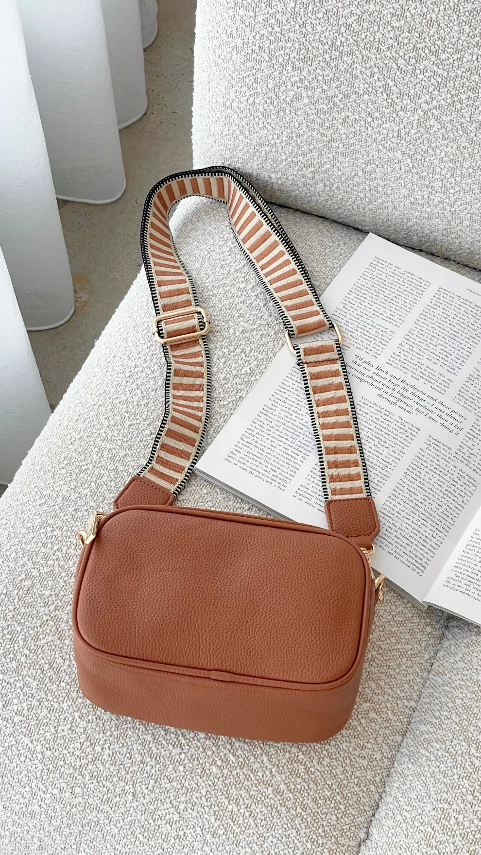 Bella Striped Webbing Camera Bag - Tan