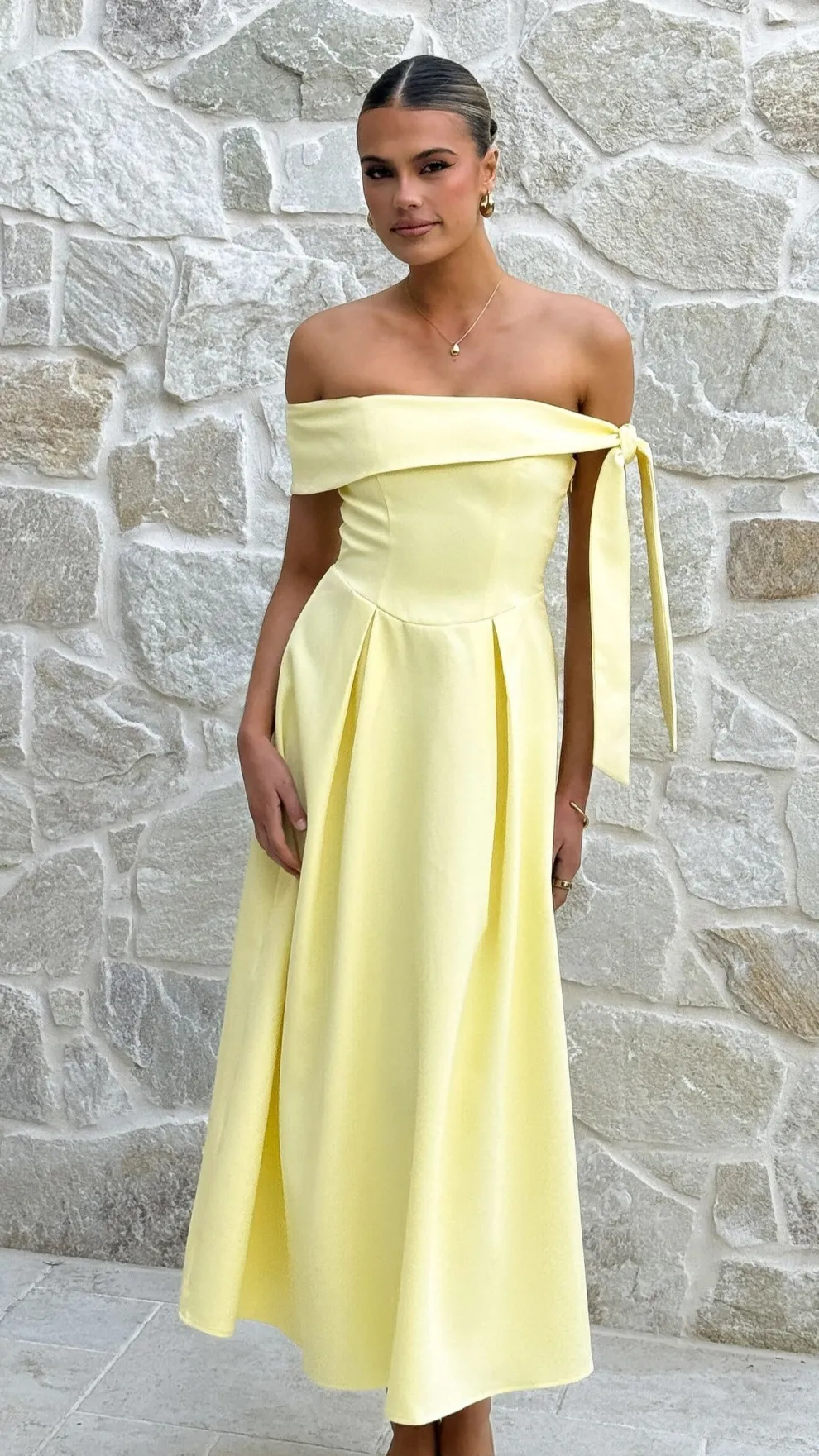 Bentley Off Shoulder Midi Dress - Lemon