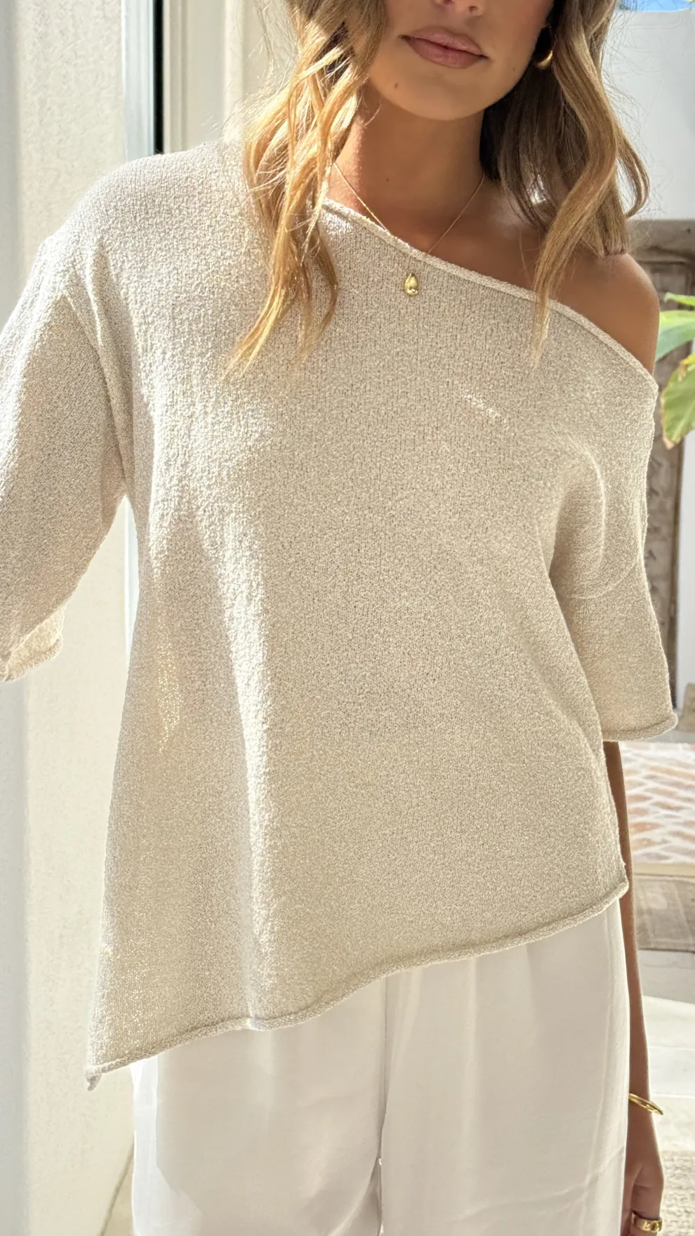 Blair Off Shoulder Tee - Oatmeal