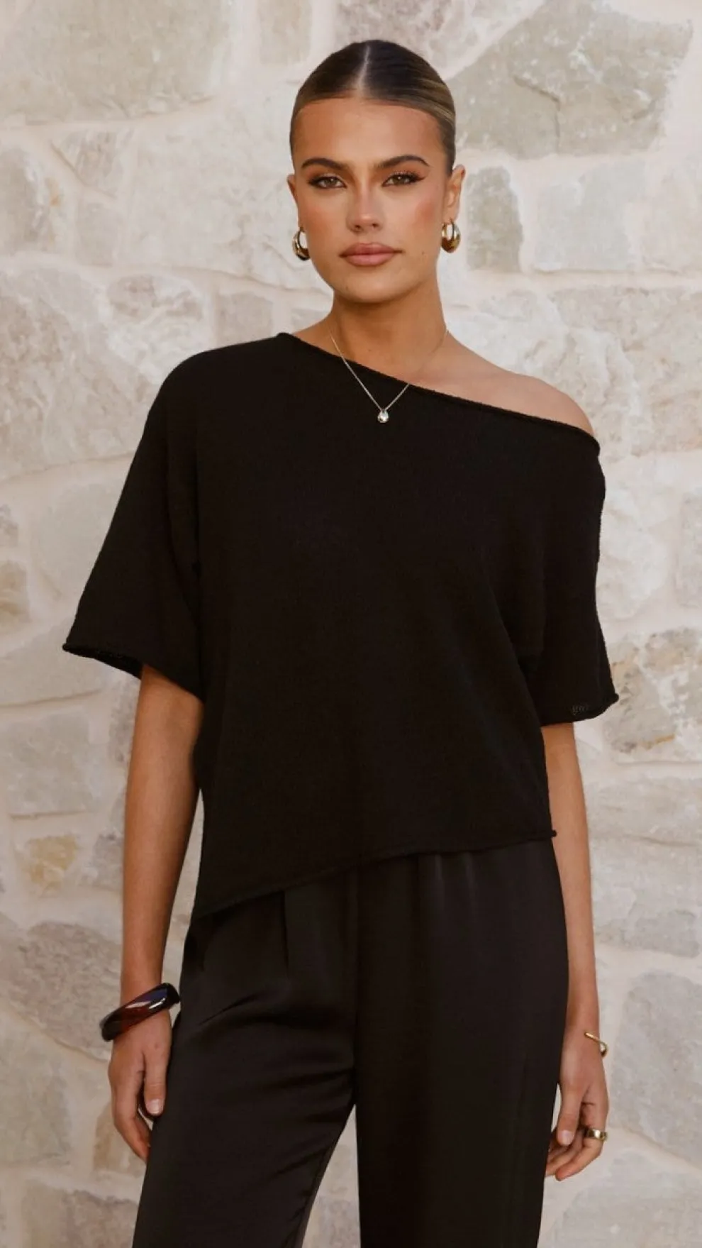 Blair Off Shoulder Tee - Black