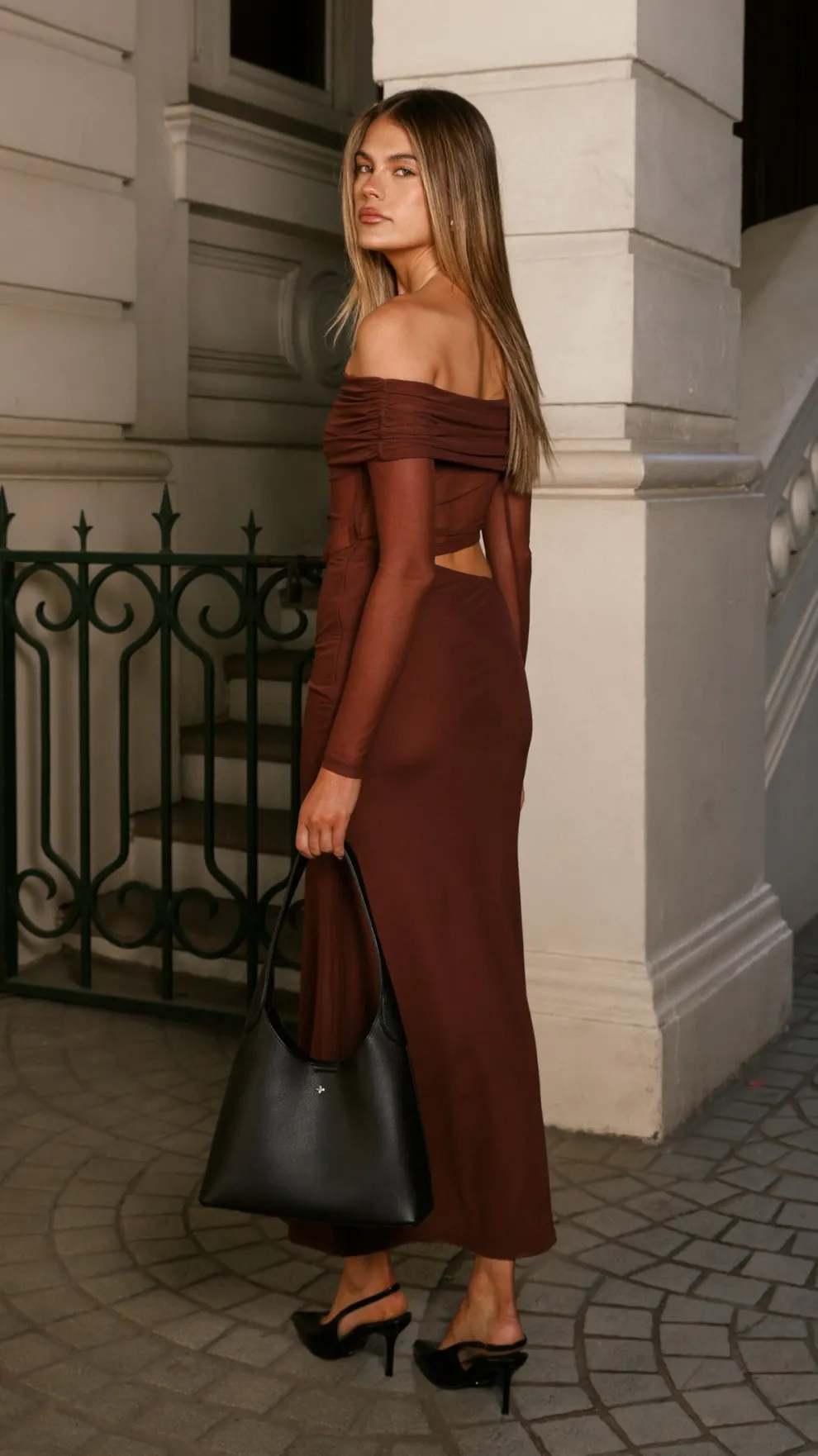 Blaire Off The Shoulder Maxi Dress - Chocolate
