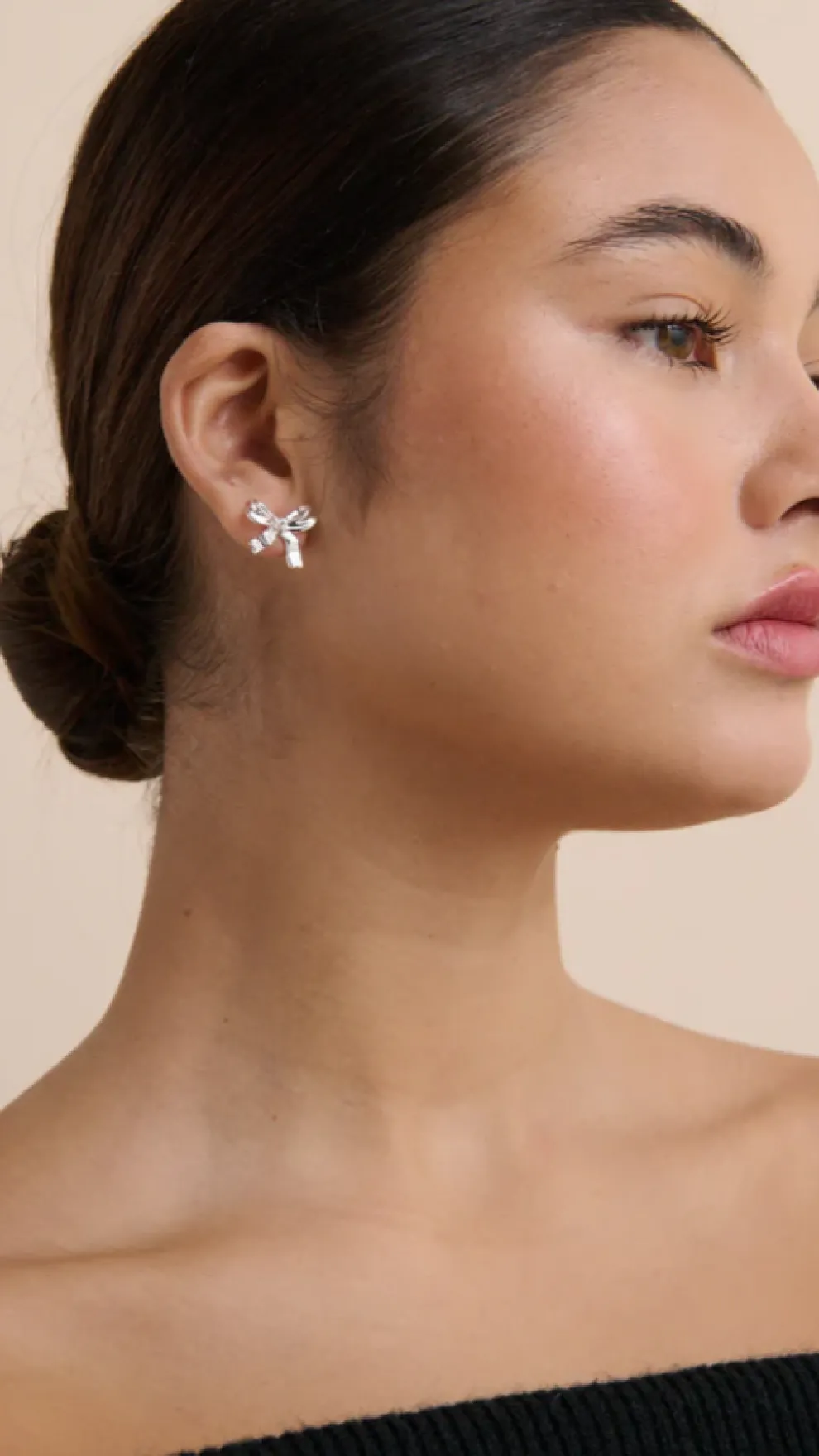 Bow Stud Sterling Silver Plated Earrings - Silver