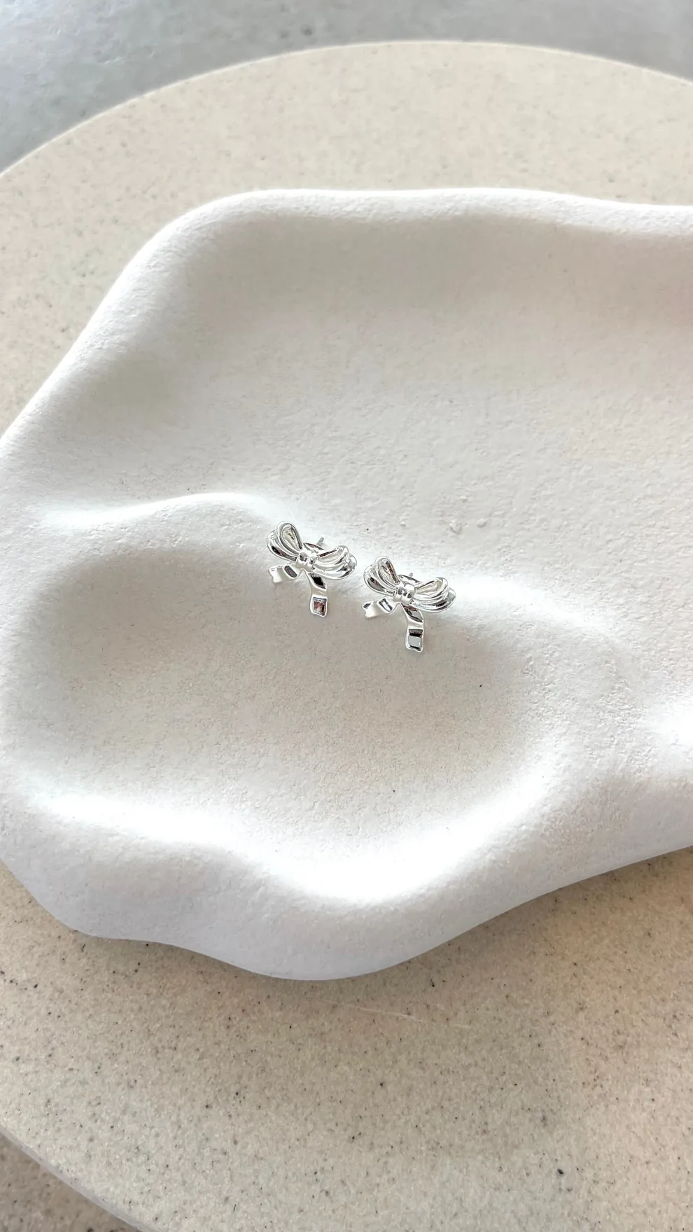 Bow Stud Sterling Silver Plated Earrings - Silver