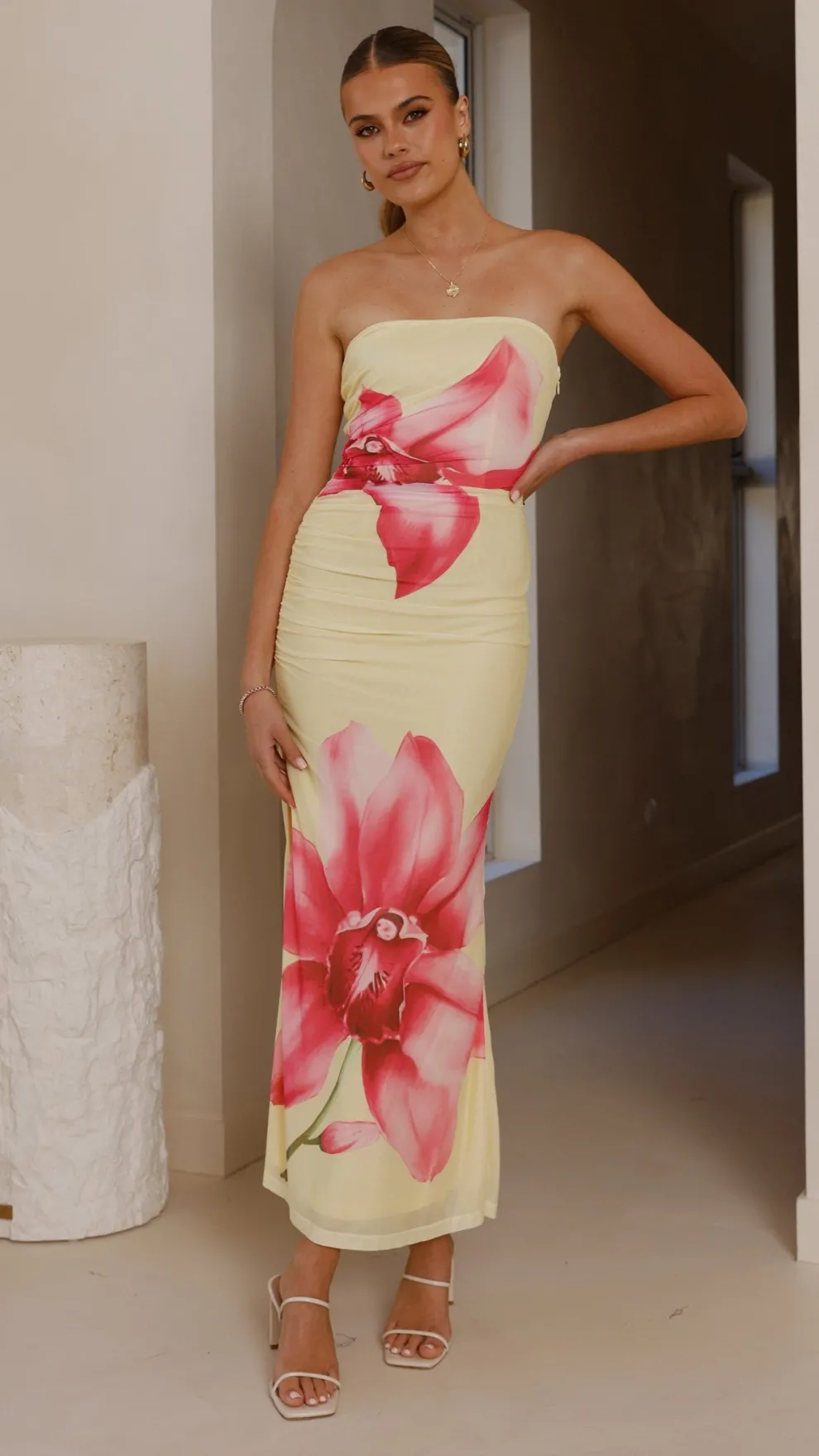 Brittani Strapless Maxi Dress - Yellow/Pink