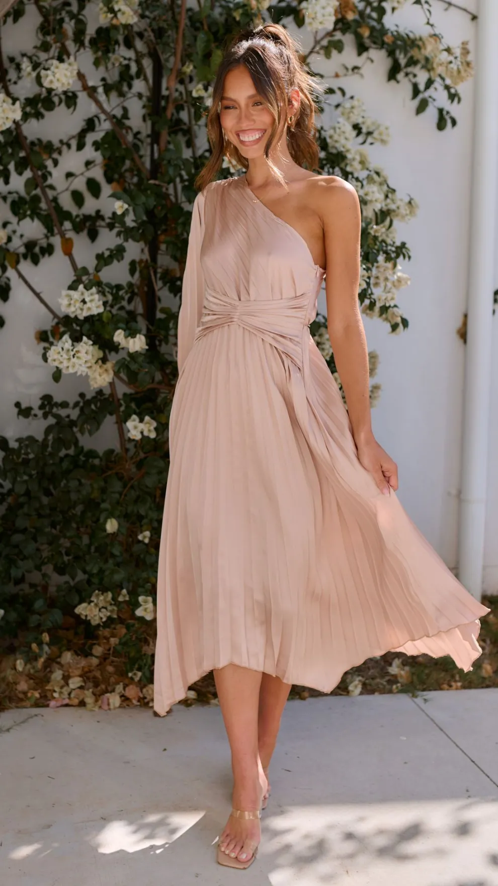 Brooklyn One Shoulder Midi Dress - Champagne