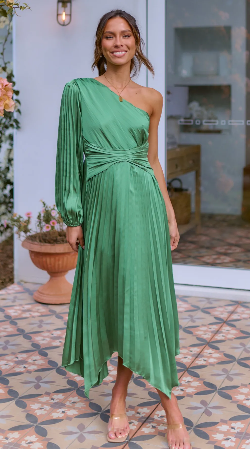 Brooklyn One Shoulder Midi Dress - Green