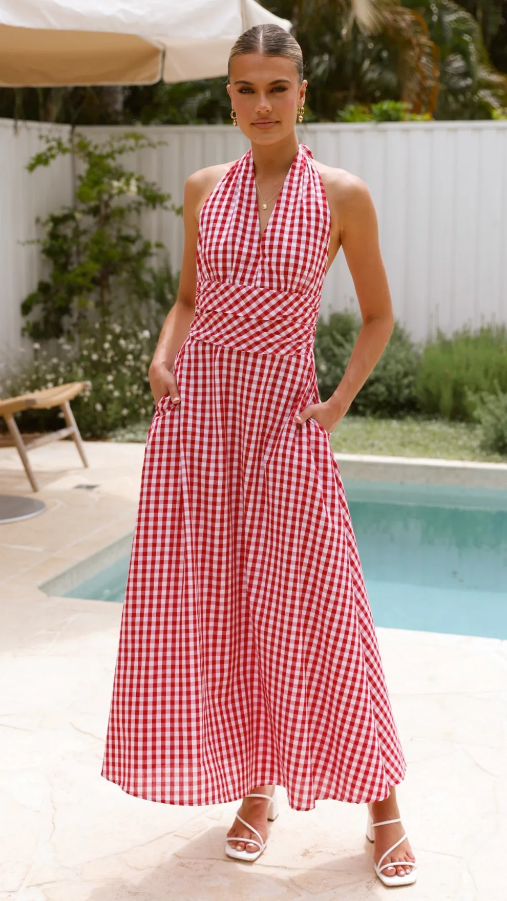 Brydie Halter Maxi Dress - Gingham Red