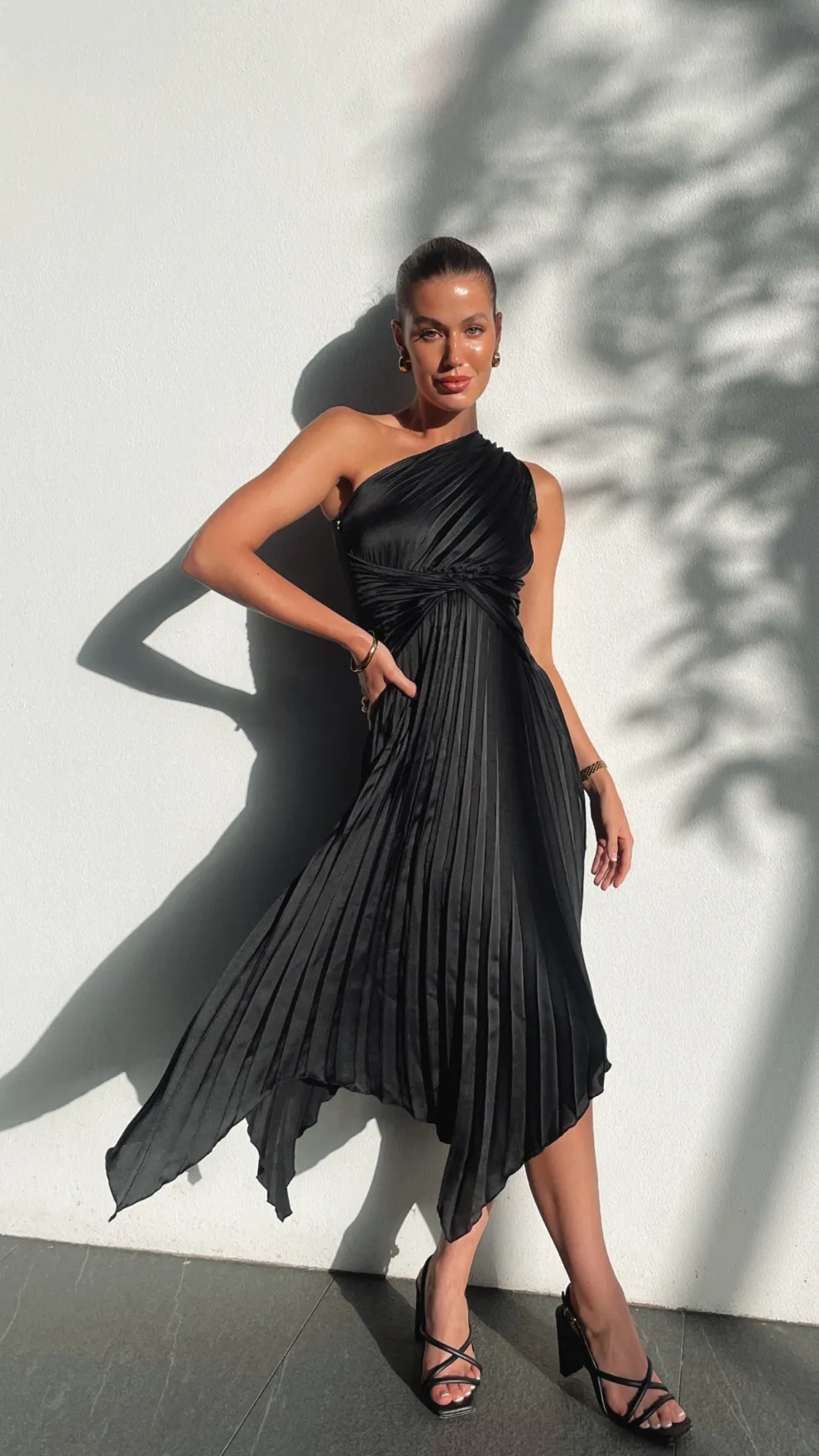Cali One Shoulder Midi Dress - Black