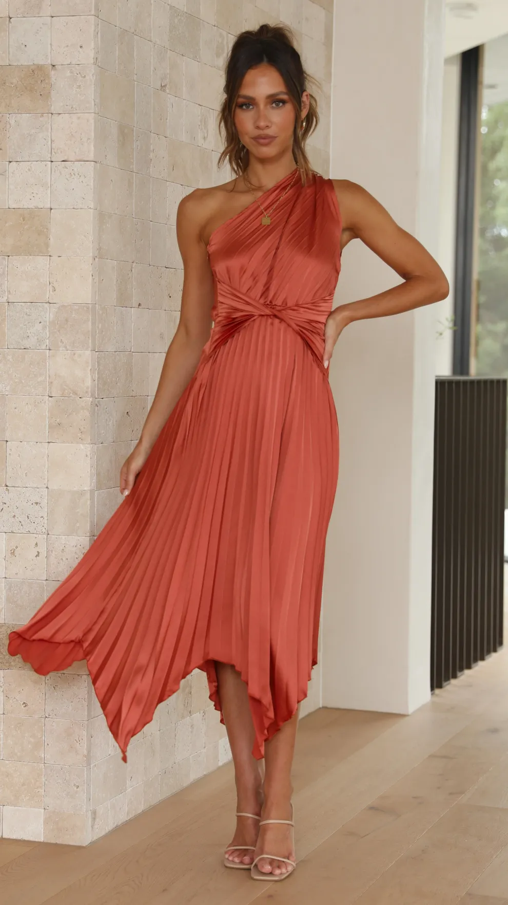 Cali One Shoulder Midi Dress - Copper