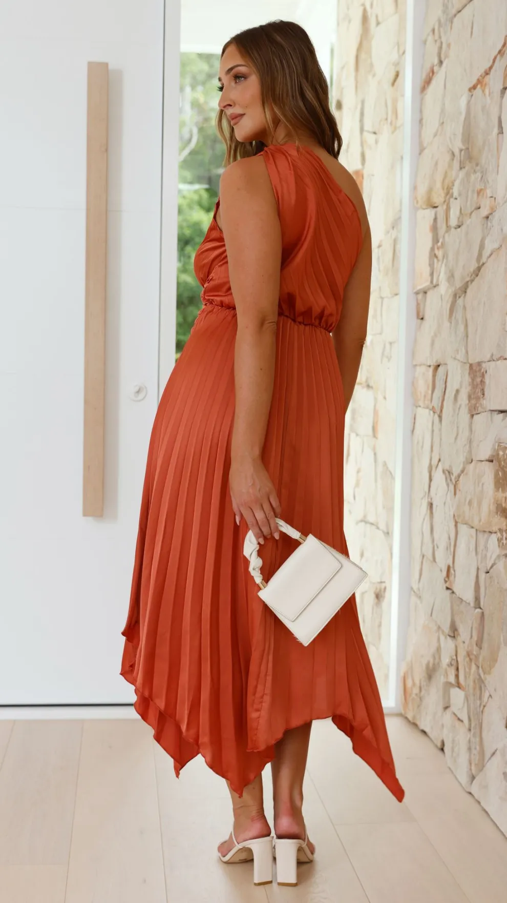 Cali One Shoulder Midi Dress - Copper