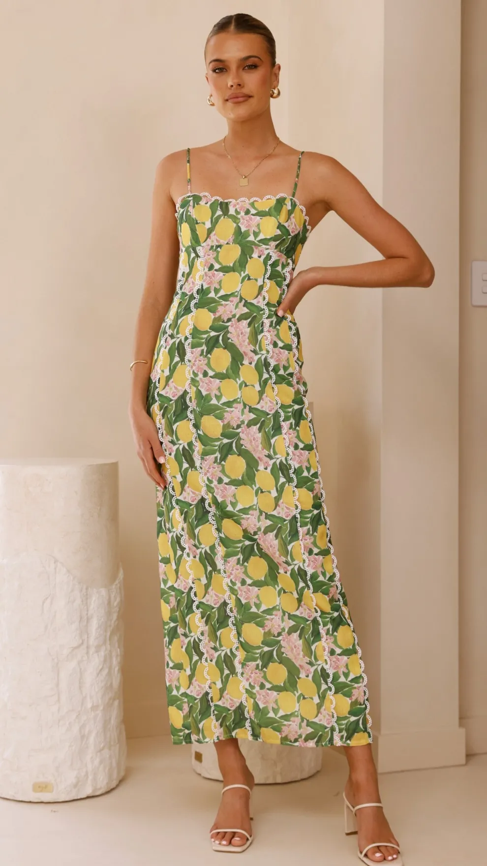 Carlia Midi Dress - Lemon Print