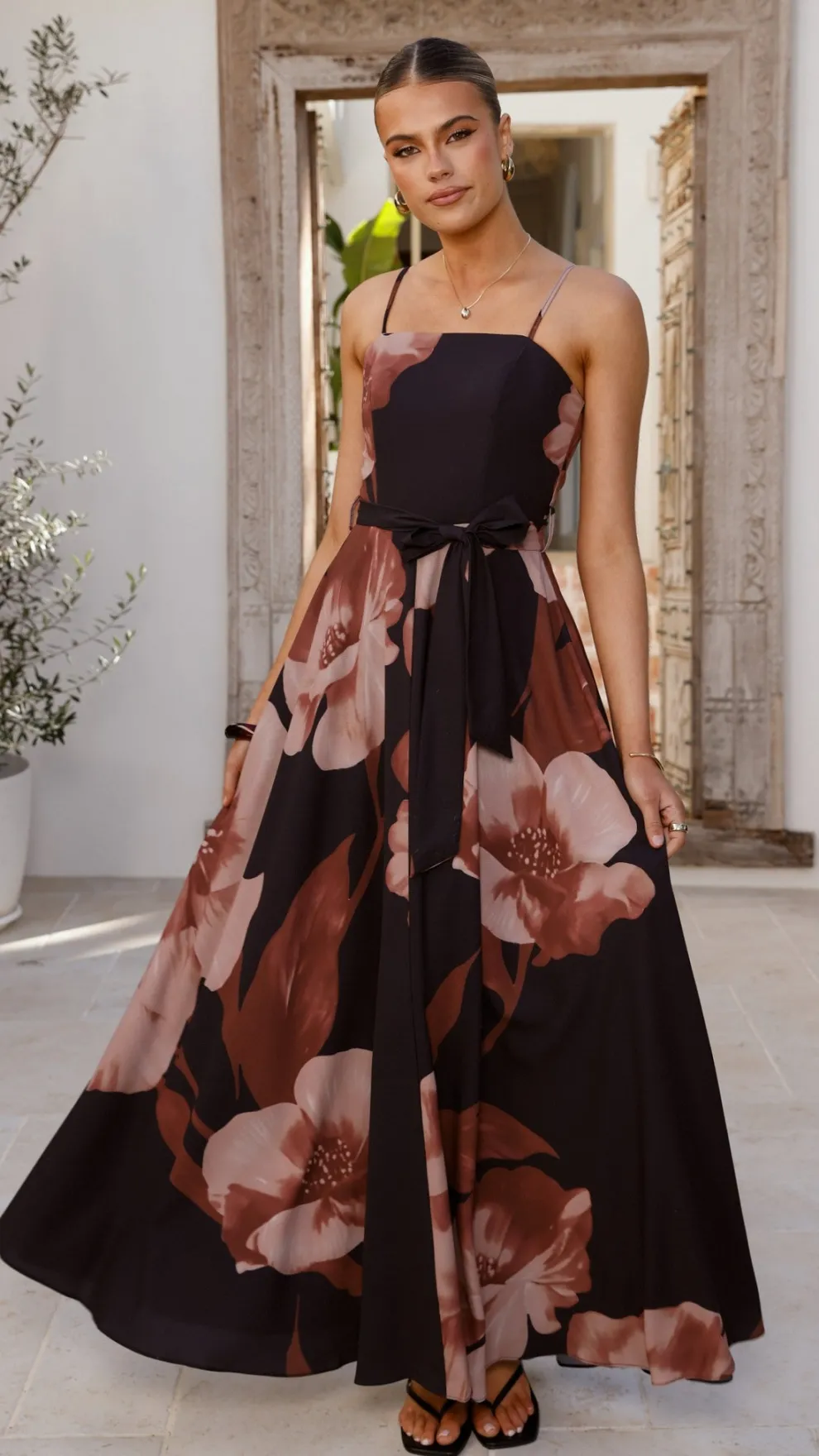 Carson Maxi Dress - Black/Wine Floral