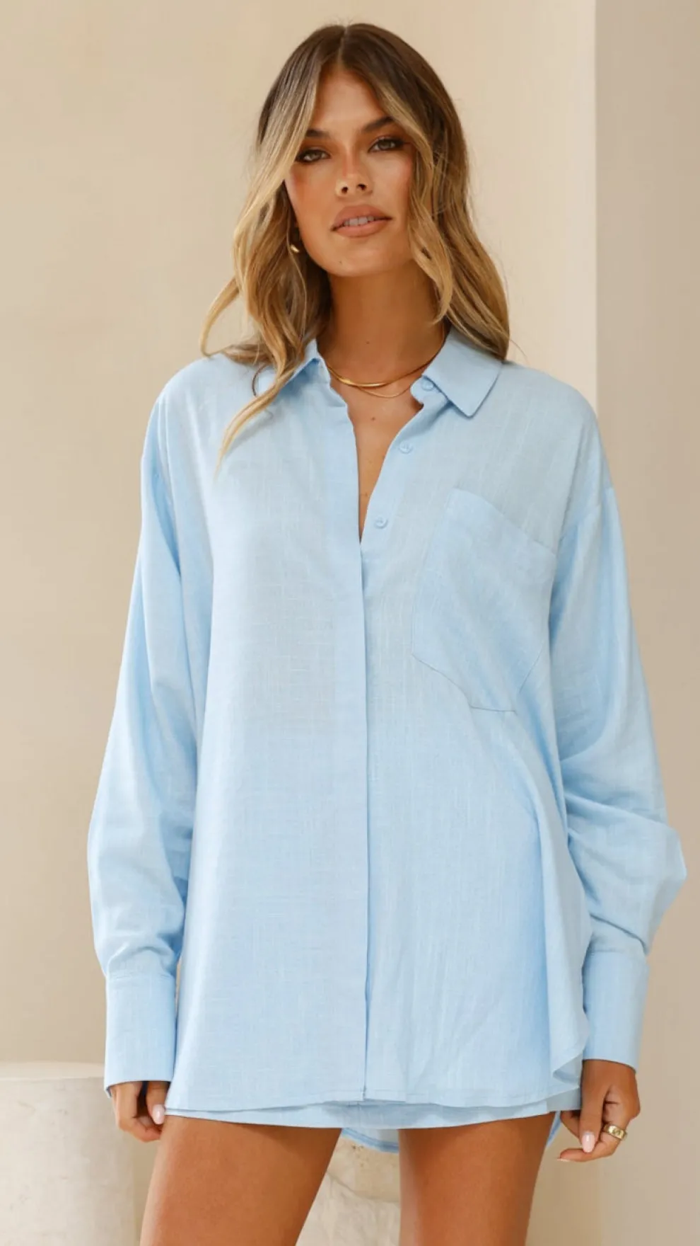 Charla Button Up Top - Blue