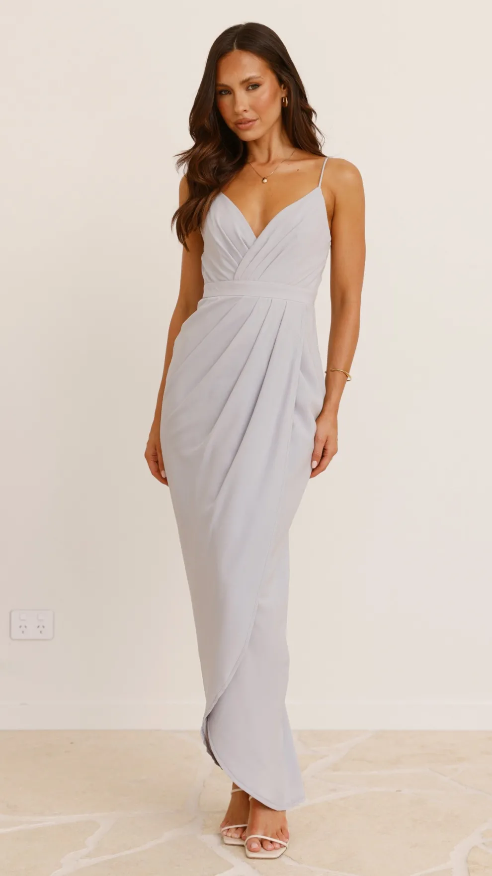 Charlotte Draped Maxi Dress - Silver