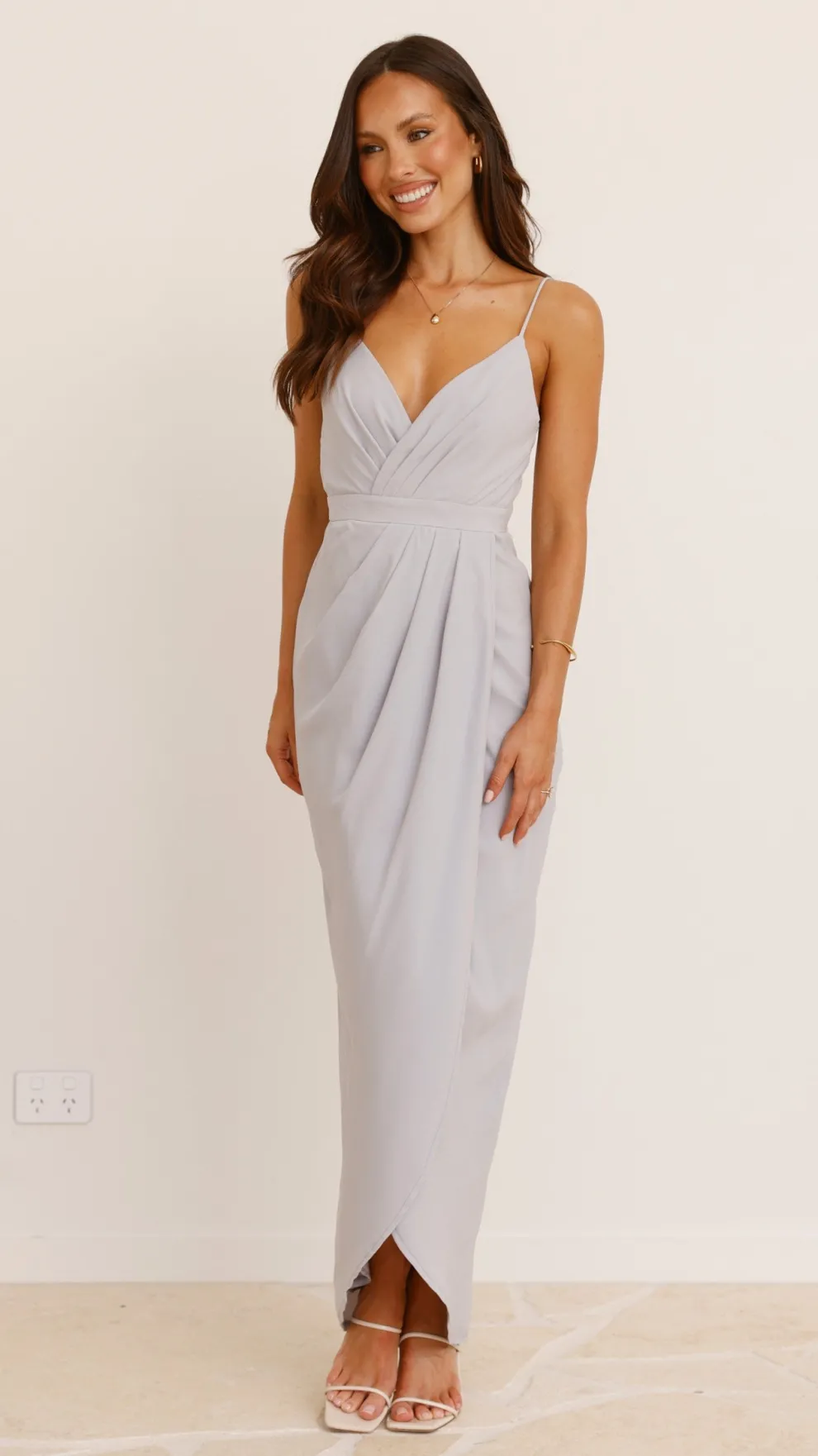 Charlotte Draped Maxi Dress - Silver