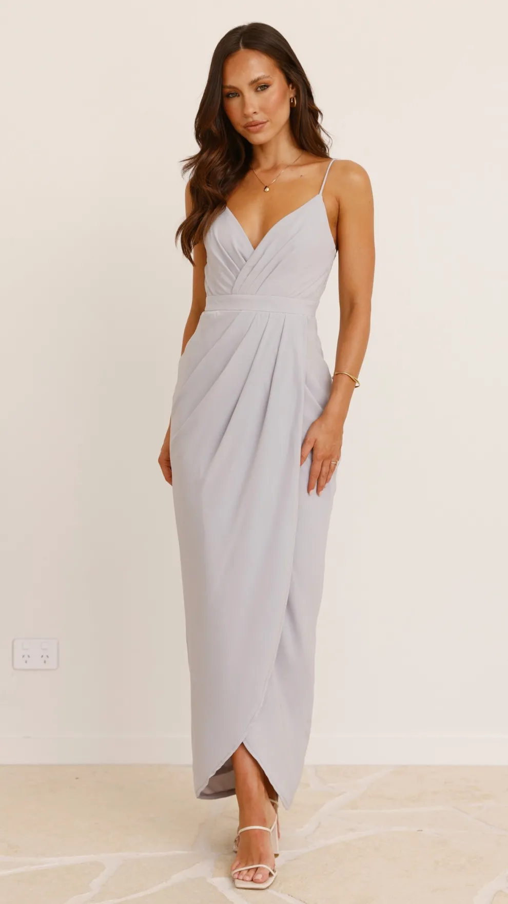Charlotte Draped Maxi Dress - Silver