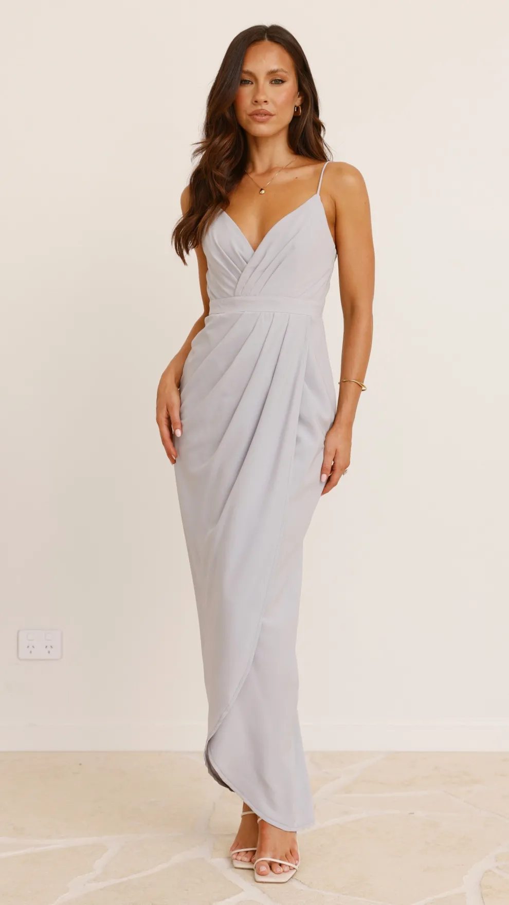 Charlotte Draped Maxi Dress - Silver