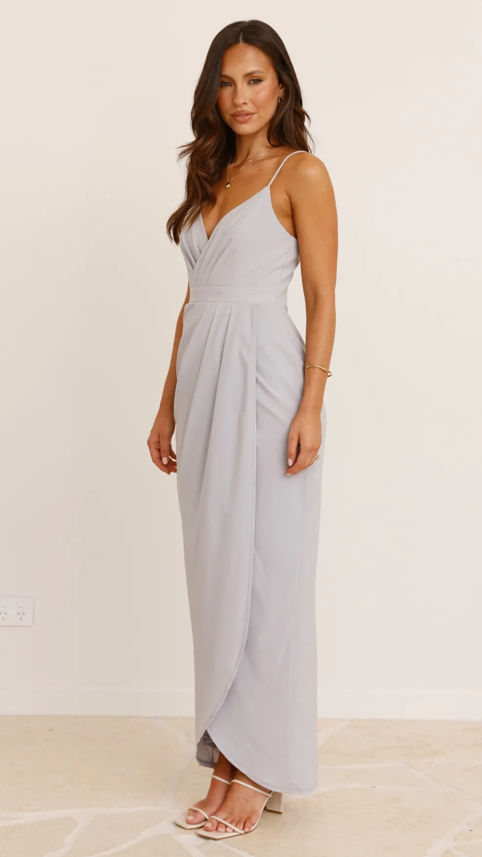 Charlotte Draped Maxi Dress - Silver