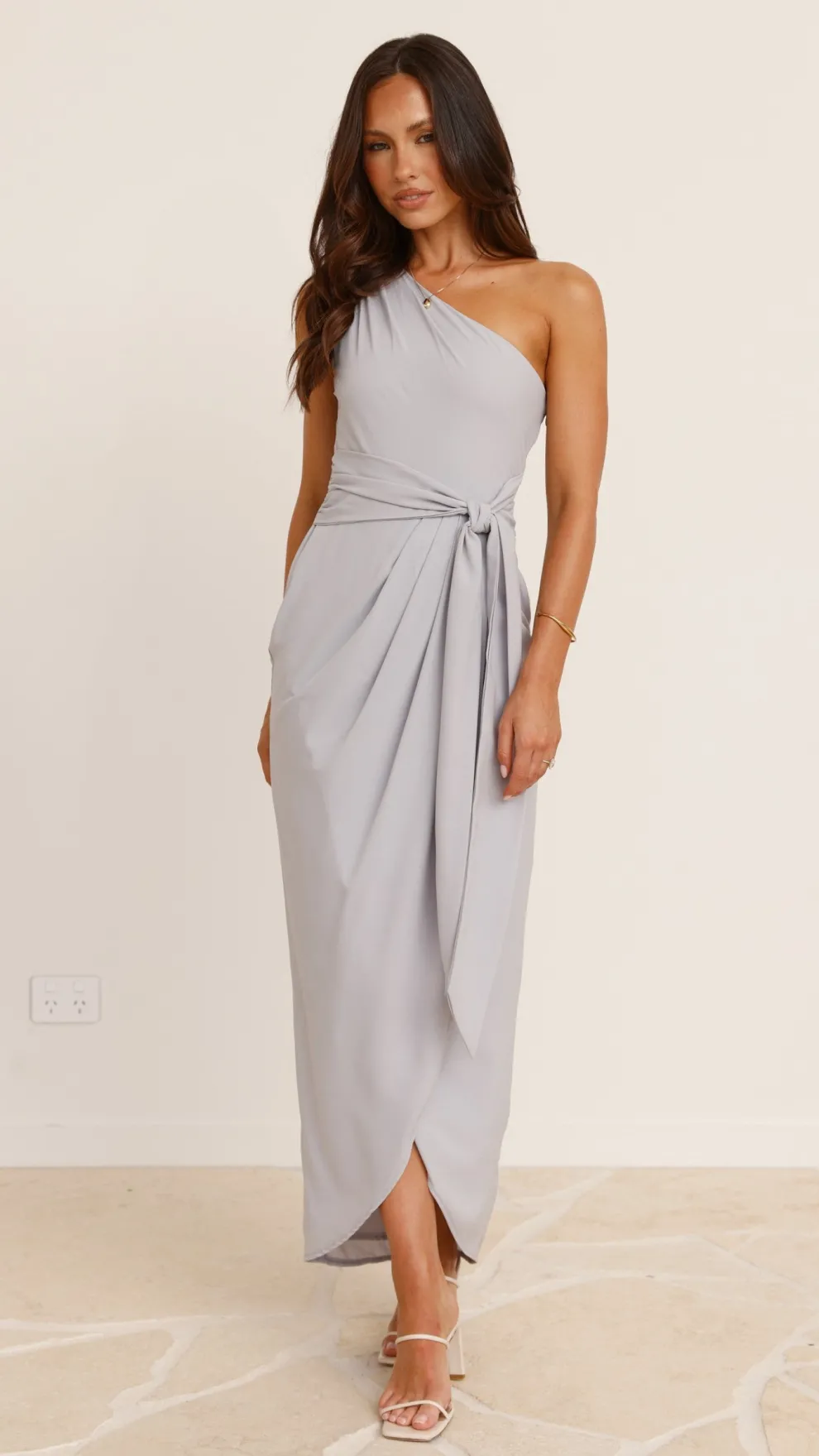 Clara One Shoulder Maxi Dress - Silver