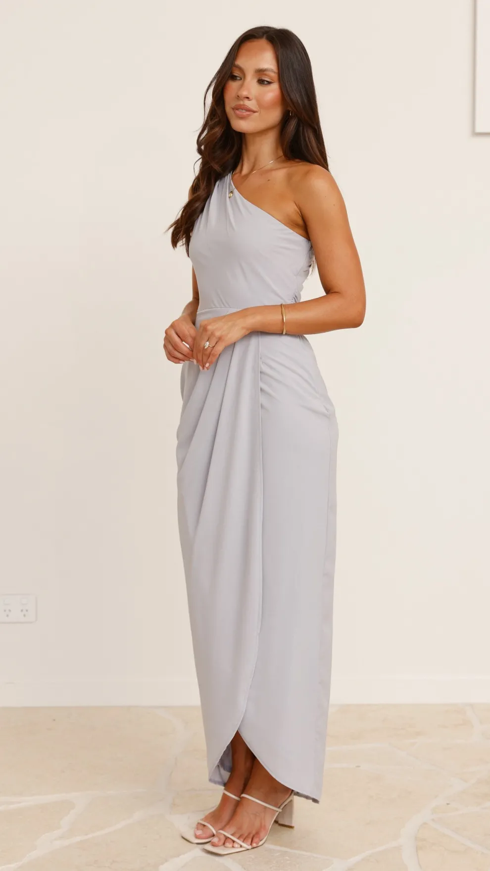 Clara One Shoulder Maxi Dress - Silver