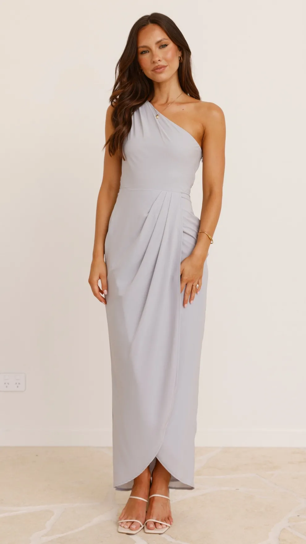 Clara One Shoulder Maxi Dress - Silver