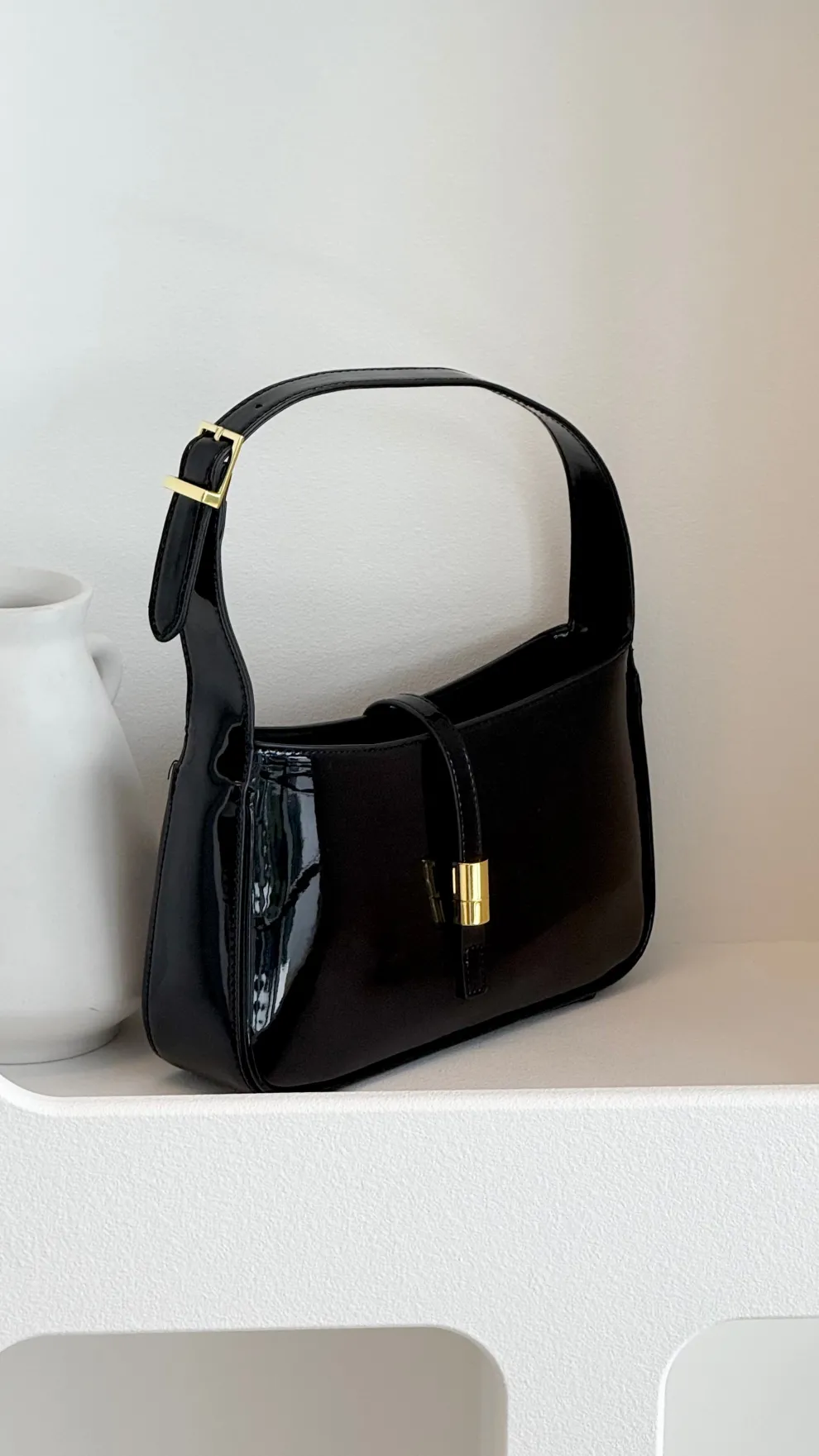 Clara Shoulder Bag - Black Patent