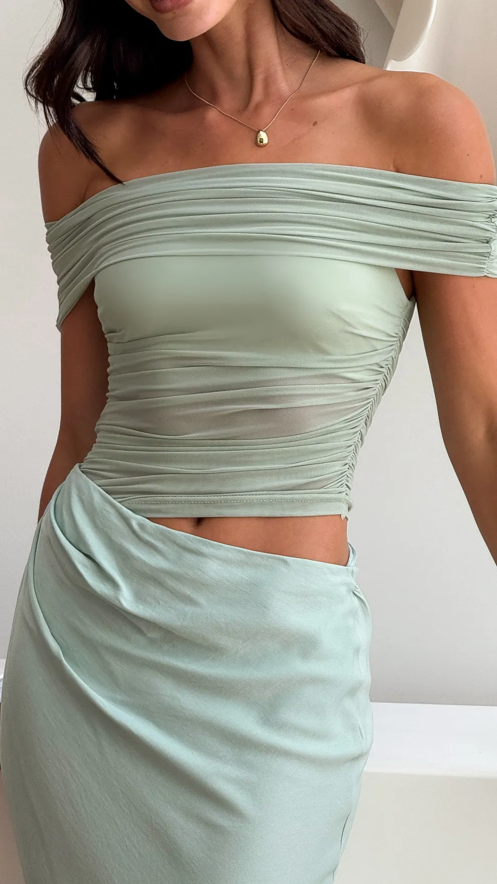 Daena Off Shoulder Maxi Dress - Sage