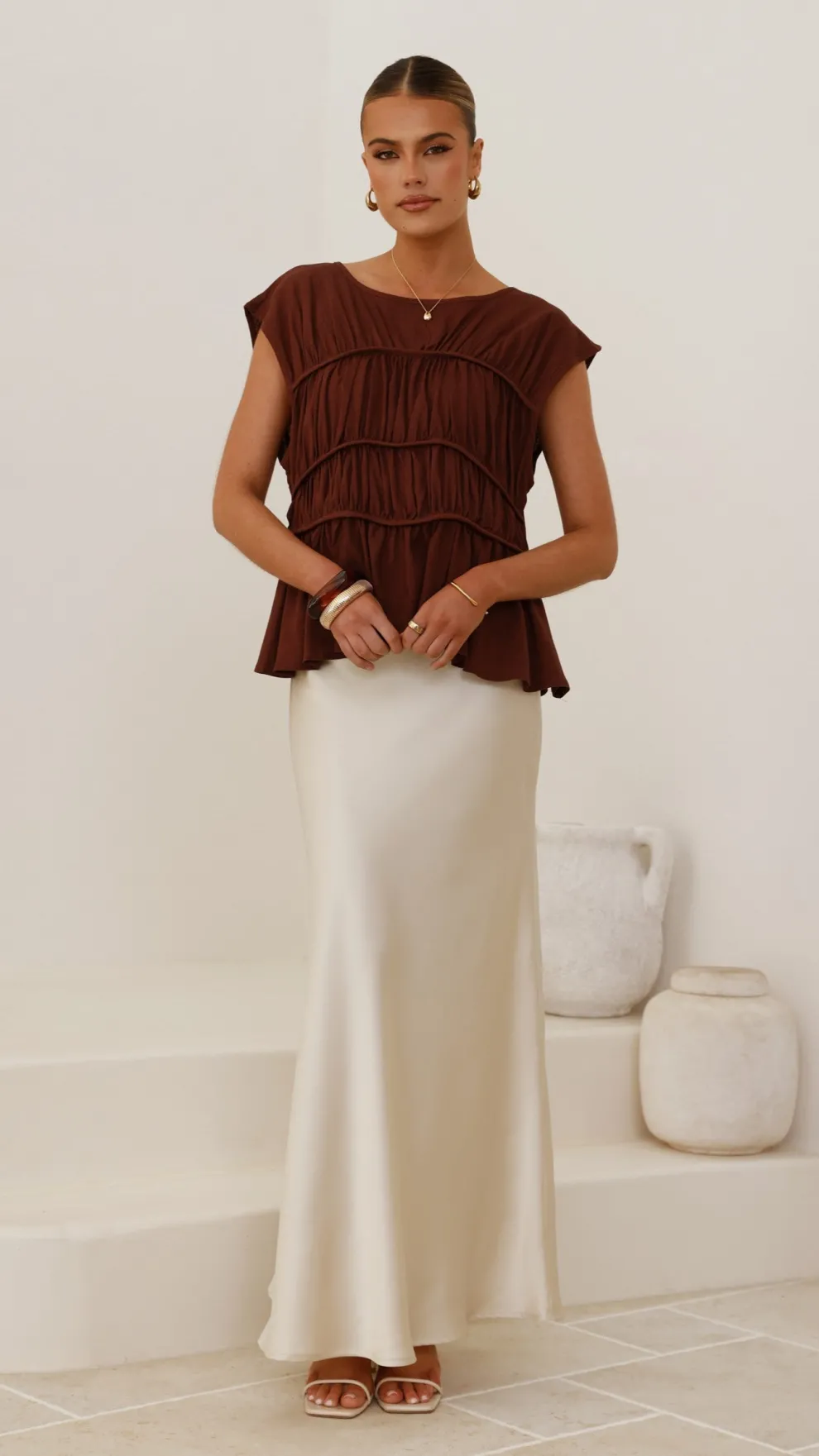 Darina Bias Cut Maxi Skirt - Champagne