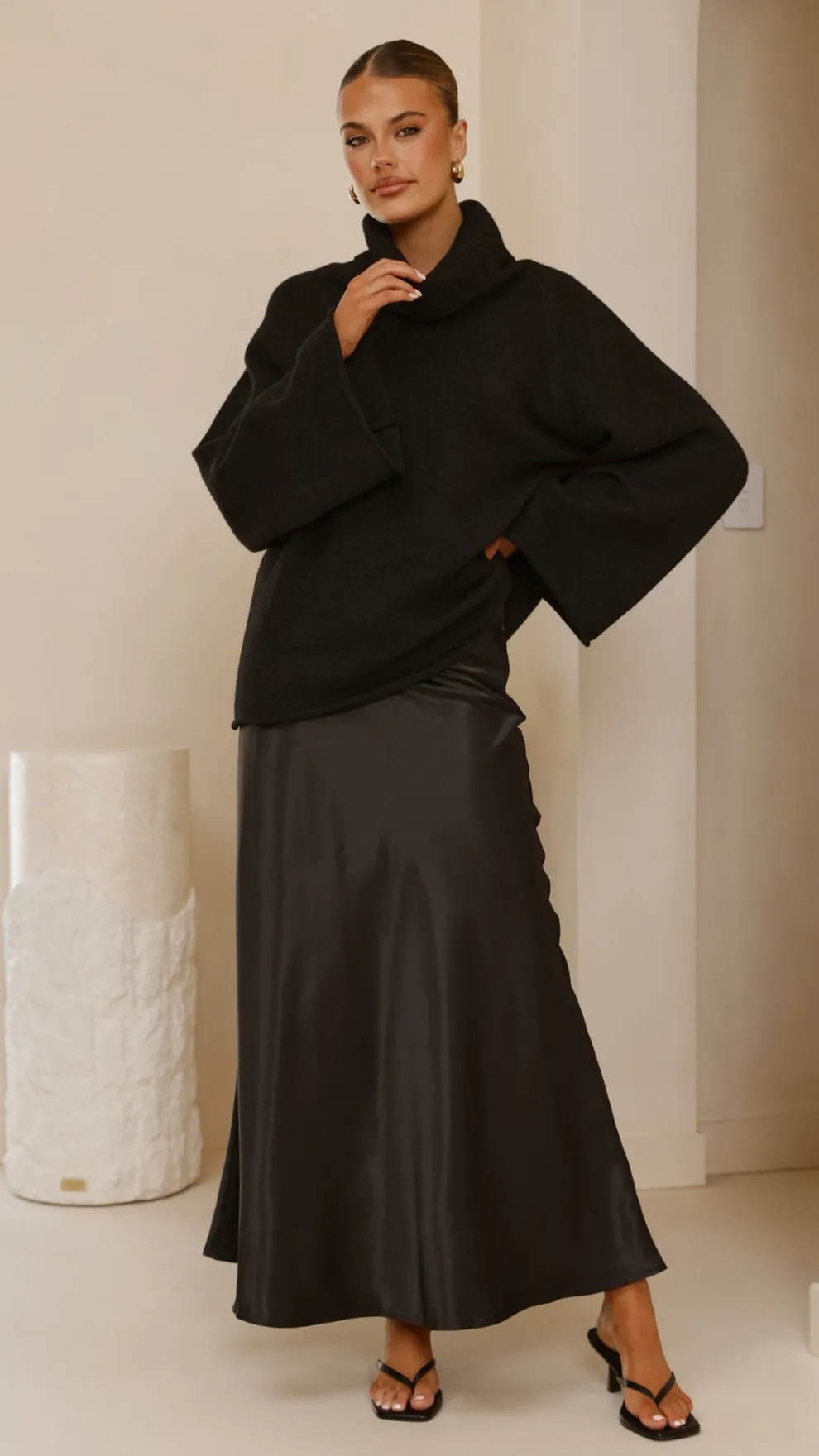 Darina Bias Cut Maxi Skirt - Black