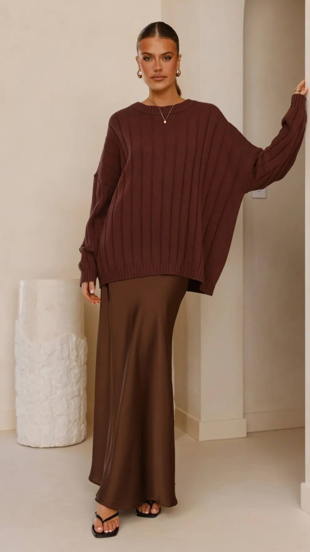 Darina Bias Cut Maxi Skirt - Chocolate